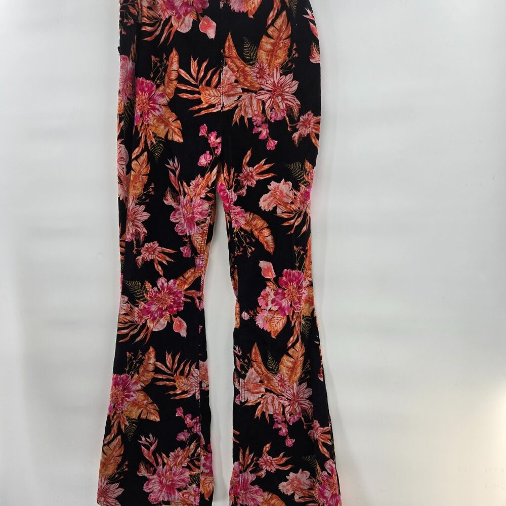 Faded Glory Corduroy black floral flared Boho pull-on pants Medium 7-9